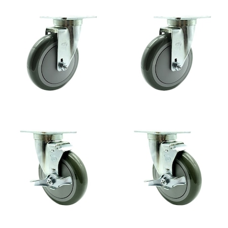 Service Caster Cooking Performance 369CASTER4 5'' Replacement Caster Set with Brakes, 4PK COO-SCC-20S514-PPUB-TPU1-2-TLB-2
